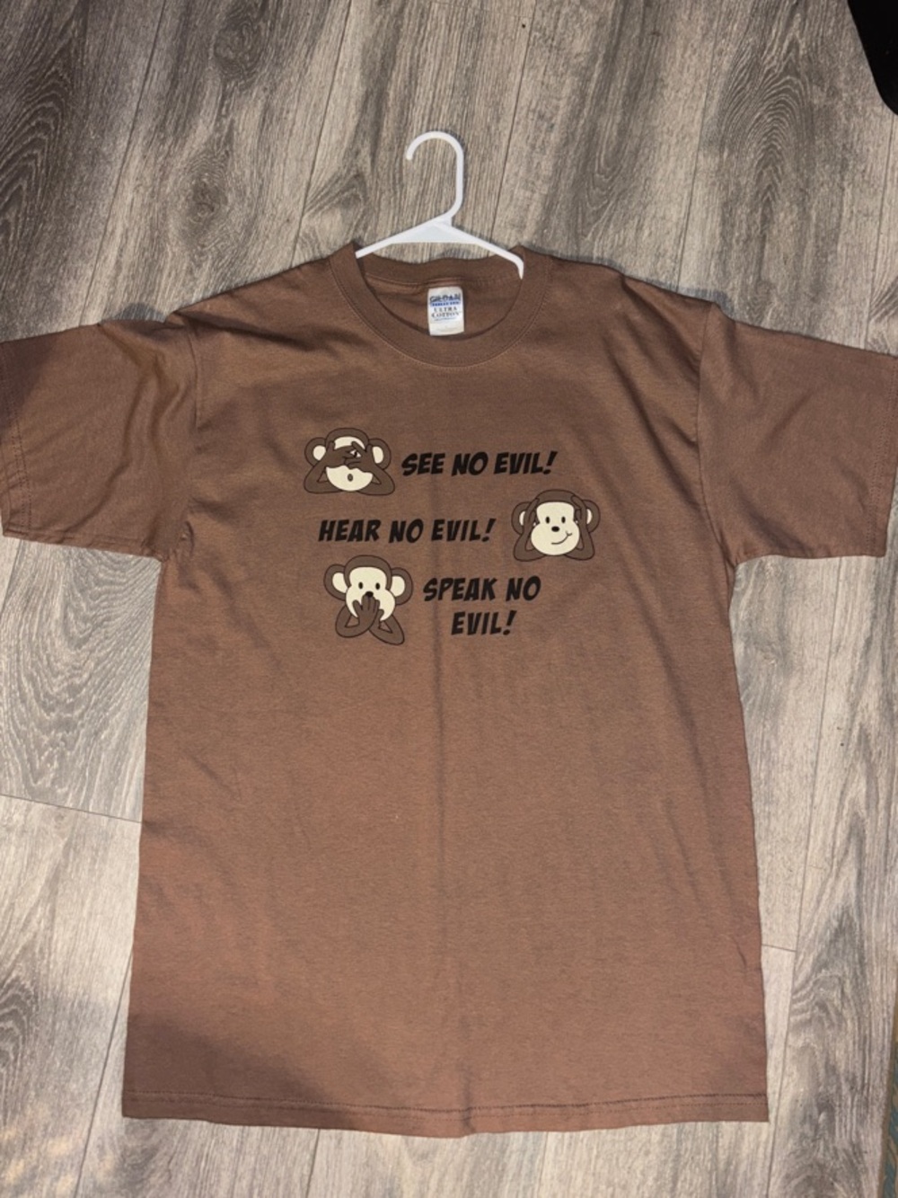 Gildan Brown 'See No Evil Hear No Evil Speak No Evil' Monkey Graphic Tee